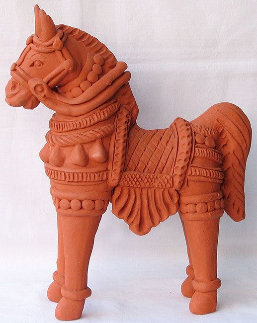 TRADITIONAL INDIAN TERRACOTTA HORSE STATUE,A FOLK ART COLLECTIBLE